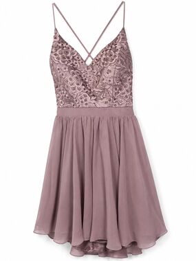 PromGirl Mauve Lace Bodice Chiffon Skater Dress